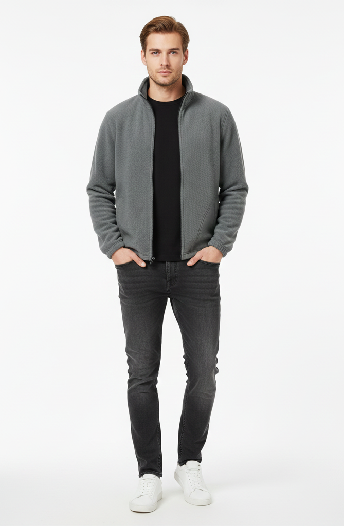 Grey Full-Zip Polar Fleece Jacket