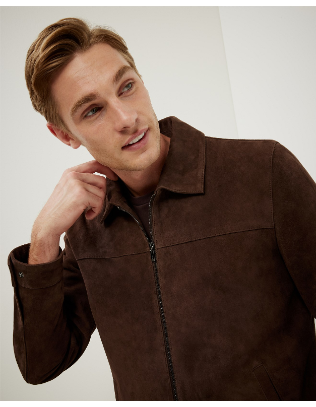 Brown Suede Classic Zip Jacket