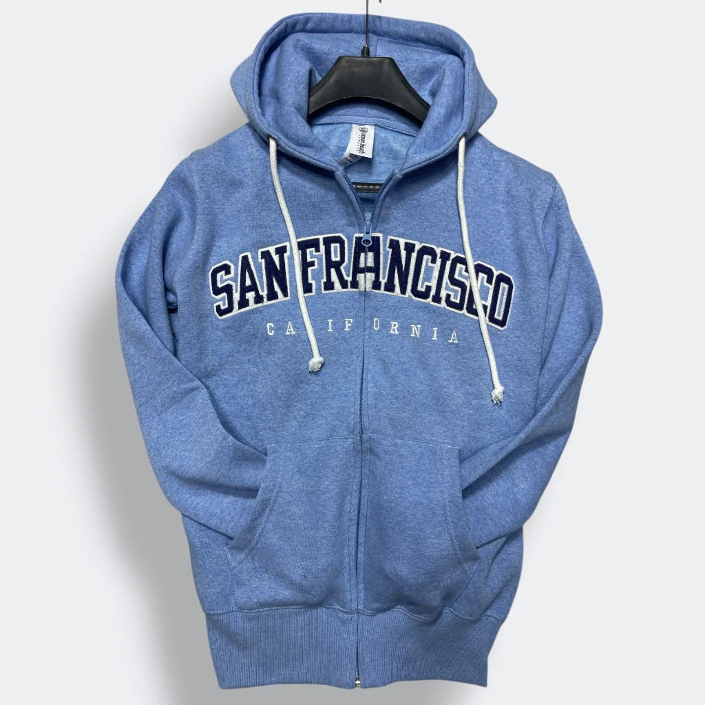 Premium Unisex Navy Blue Fleece Zip Hoodie  Monterey California Print